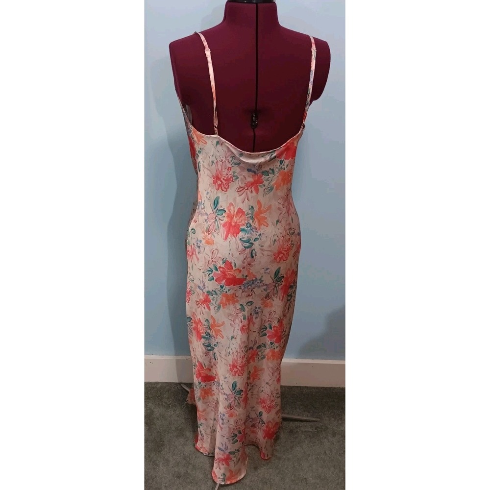 Floral Pink Satin Slip Dress with Cowl Neck - Picture 2 of 12